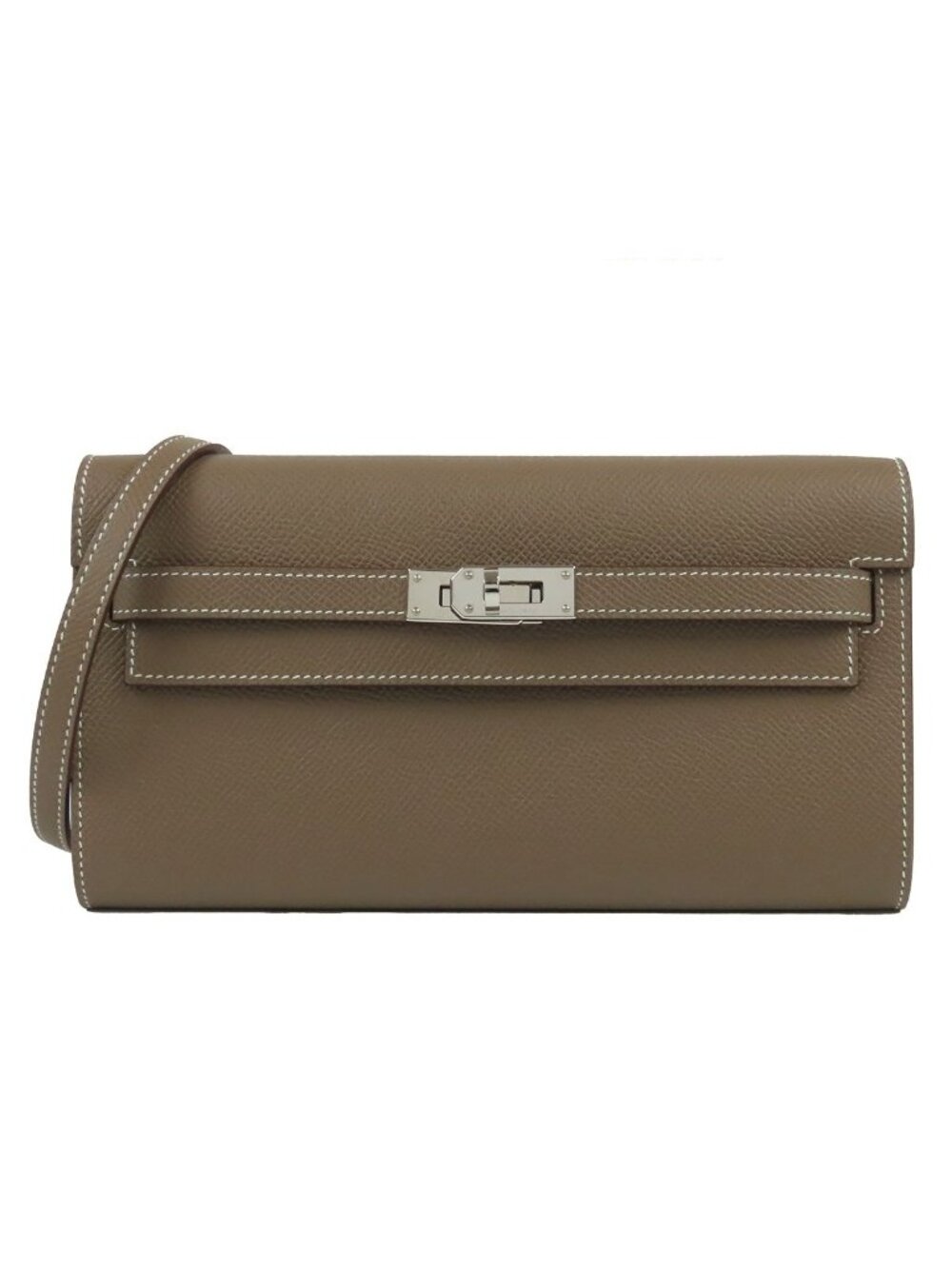 Hermes Kelly Long to Go Etoupe Silver Epsom Wallet Shoulder Bag